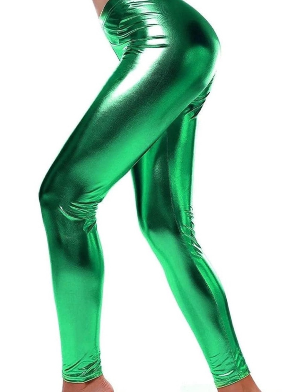 High-Shine Green Metallic Leggings - Women Pants & Jumpsuits - Picture 1 of 5